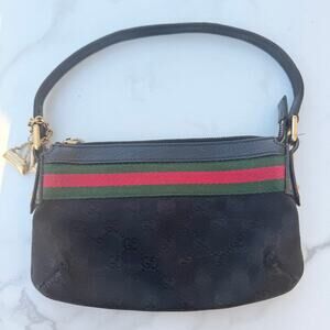 Gucci Black GG Monogram Pochette with Web Stripe